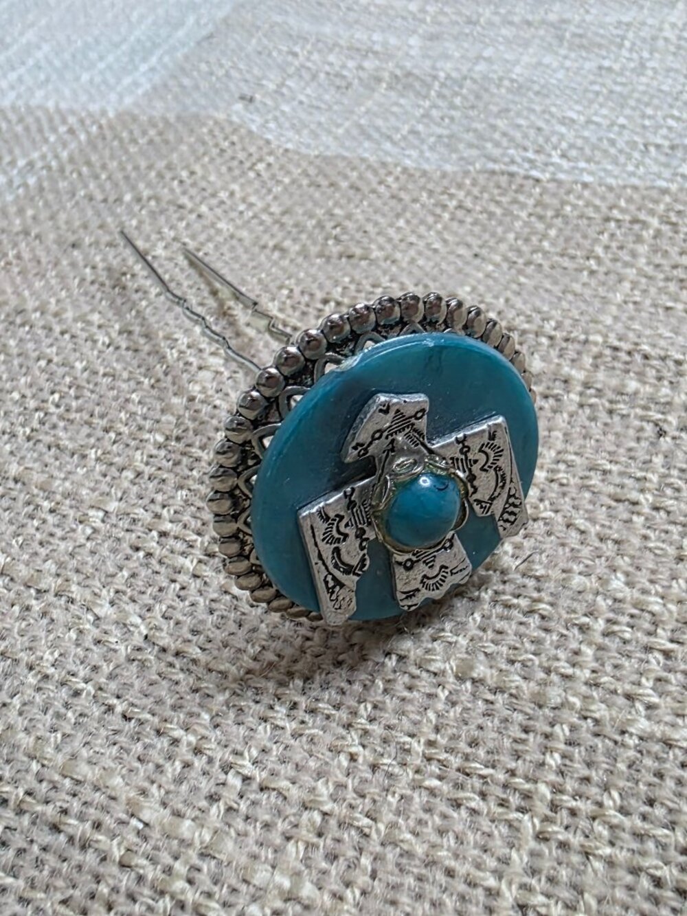 Vintage Western Bohemian Coastal Cowgirl Turquoise Eagle Hair Pin Accessory